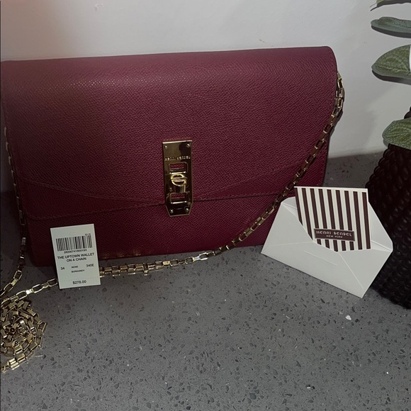 Henri Bendel Deep Red Clutch with Gold Chain - Picture 5 of 13